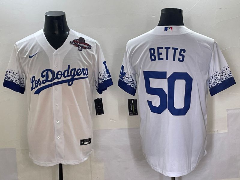 Men Los Angeles Dodgers 50 Betts White blue City Edition Nike MLB Jersey style 5